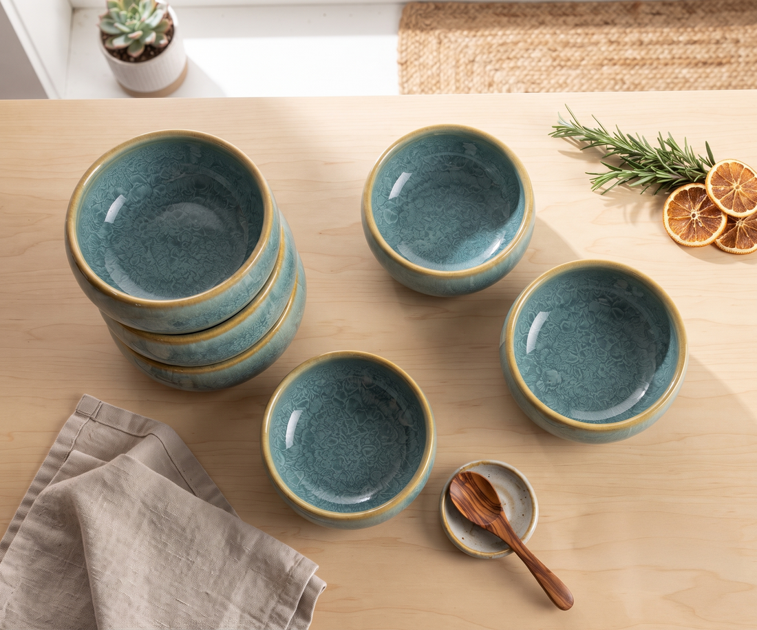 Freakway Handcrafted Serving Bowls Teal Reactive Glaze 3.5 Inch Set of 6