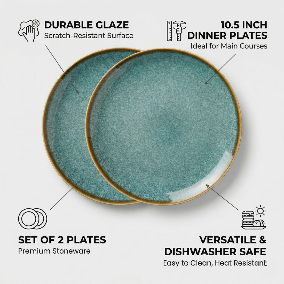 Freakway Handcrafted Quarter Plates Teal Reactive Glaze, 7.2 Inch, Microwave & Dishwasher Safe, Set of 2