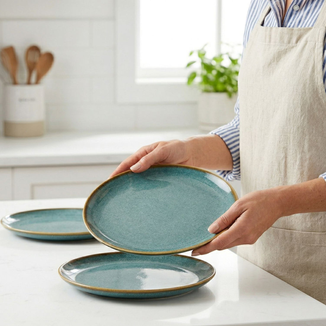 Freakway Artisan Teal Reactive Glaze Ceramic Dinner Plate 10.6 Inch