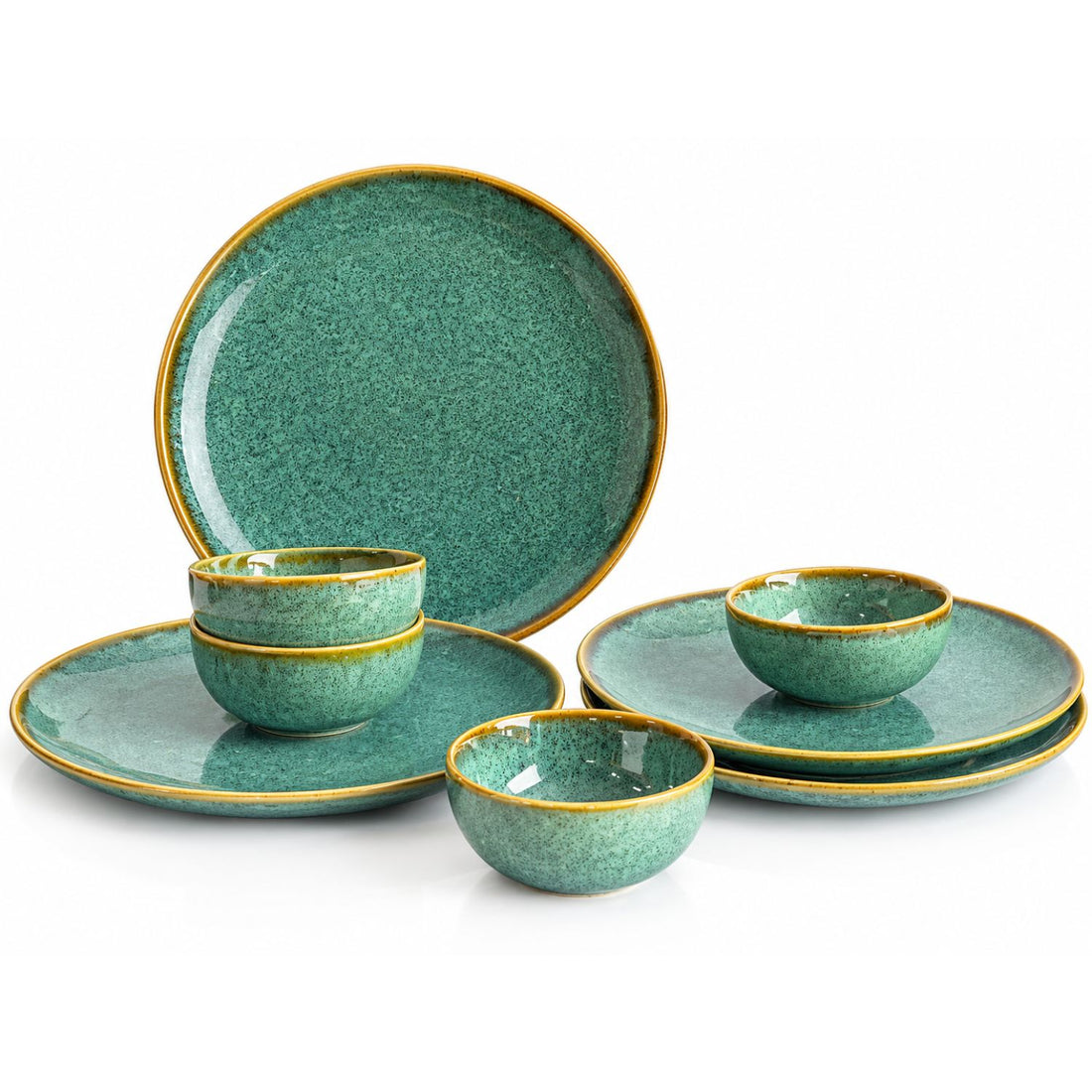 Freakway Teal GreenLuxe Reactive Glaze Dinnerware Set 8 Pieces (4 Plate & 4 Bowls)
