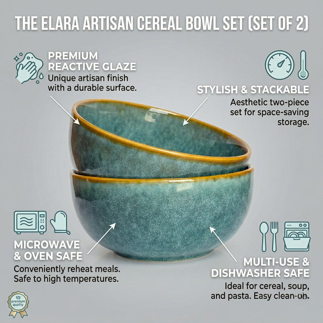 Freakway Ceramic Serving Bowl, Teal/Brown, 6.9" Large, Reactive Glaze, 850ml, for Salad and Pasta