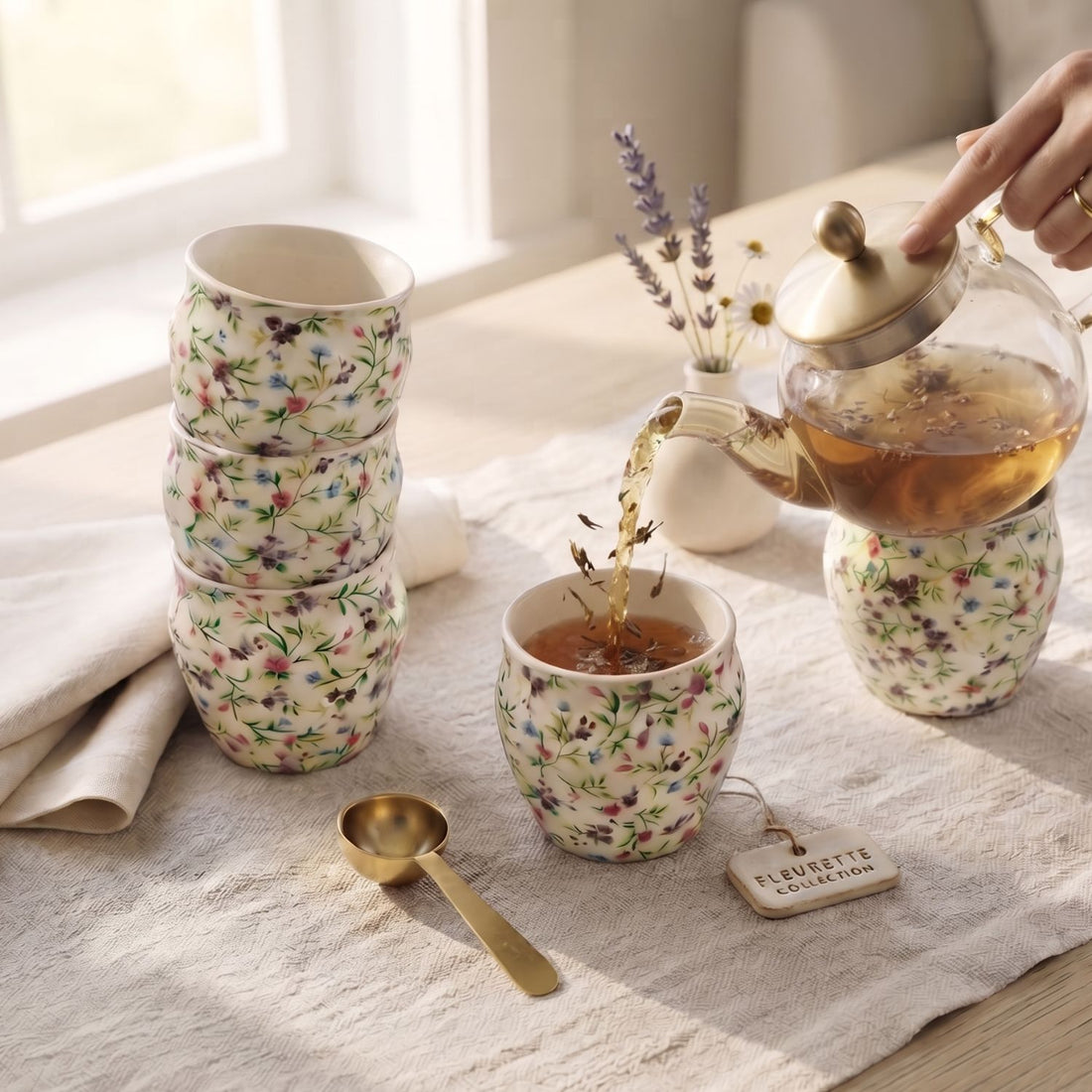 Freakway Hand-Painted Ceramic Floral kulhad Set of 6 Cups |kullad Tea Set | kulhad chai Cups | Hand Painted kulhad Coffee Mug, Multicolor
