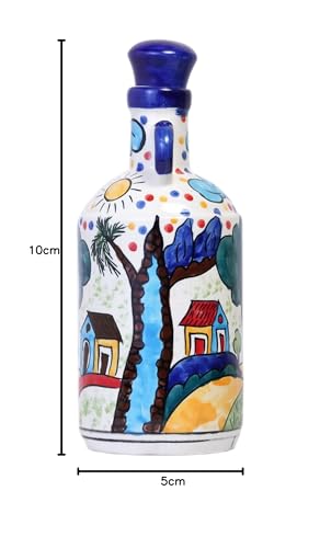 Freakway Hut Painted Ceramic Blue 1 LTR Oil Dispenser,Oil Bottle, Oil Sprayer, Vinegar Bottle for Kitchen Storage | Ideal Gifting and for Kitchen, 1 Piece Blue
