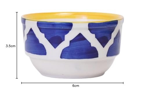 Freakway Handpainted Royal Soupy Umrao Pattern Ceramic Modern Soup Set Bowl with Spoon - (Set of 4, 350 ML, Dishwasher & Microwave Safe)