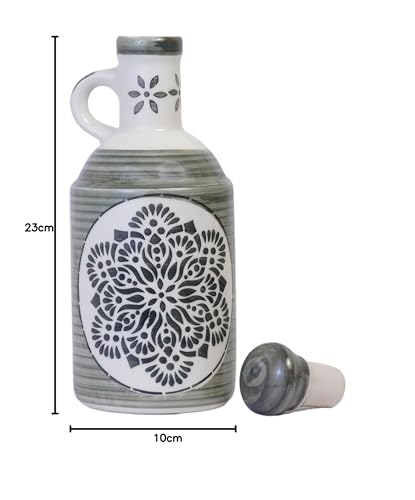 Freakway Grey Flowy Flora Ceramic Art 1000 Ml Oil Dispenser for Kitchen, Oil Bottle,100% Food & Microwave Safe| Ideal Gifting and for Kitchen, 1 Piece