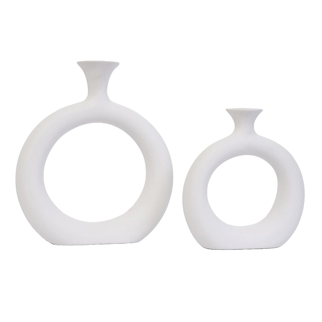 Freakway Round Modern Ceramic Vases for Home Decor Vase Set of 2 Pieces | Matte Finish | Flower Vase for Living Room | Ceramic Small Size Vases for Office Bedroom Decoration - 8 & 6 Inch White
