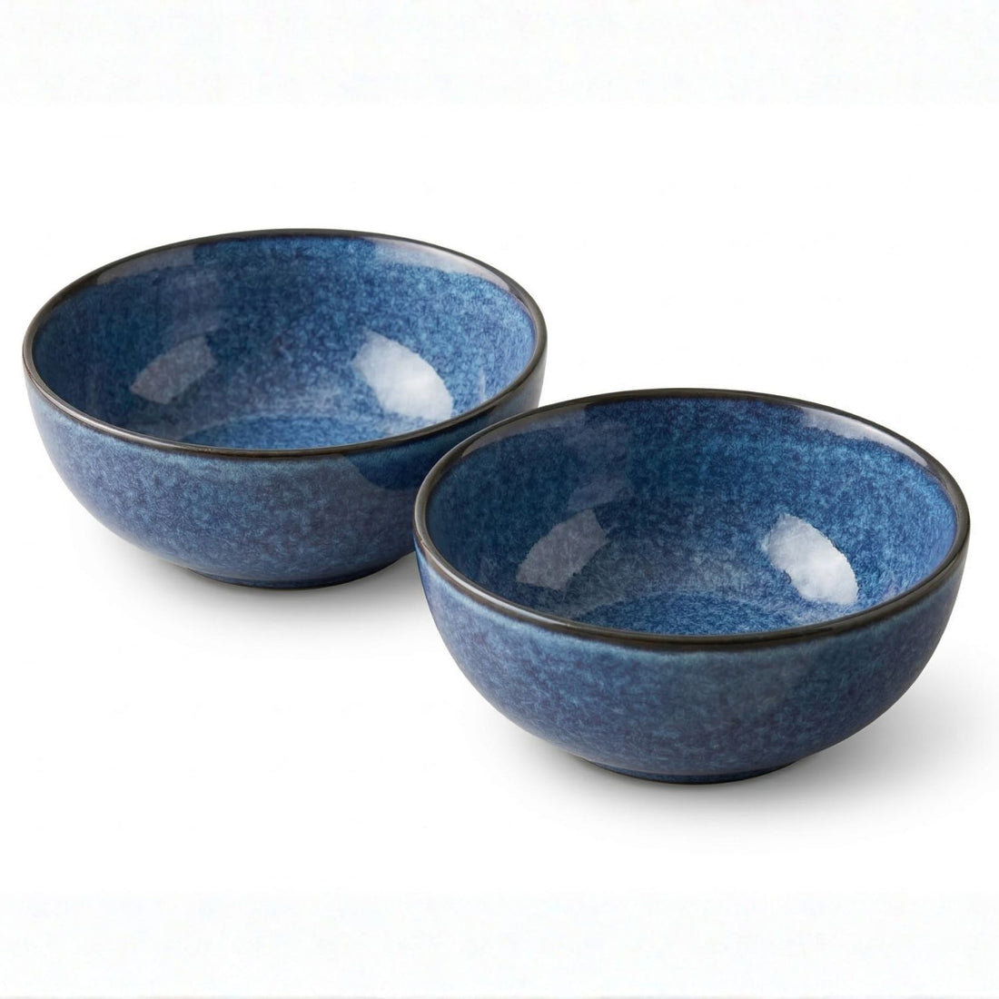 Freakway Ceramic Serving Bowls, Blue Reactive Glaze Finish, Round, 850 ML, Set of 2