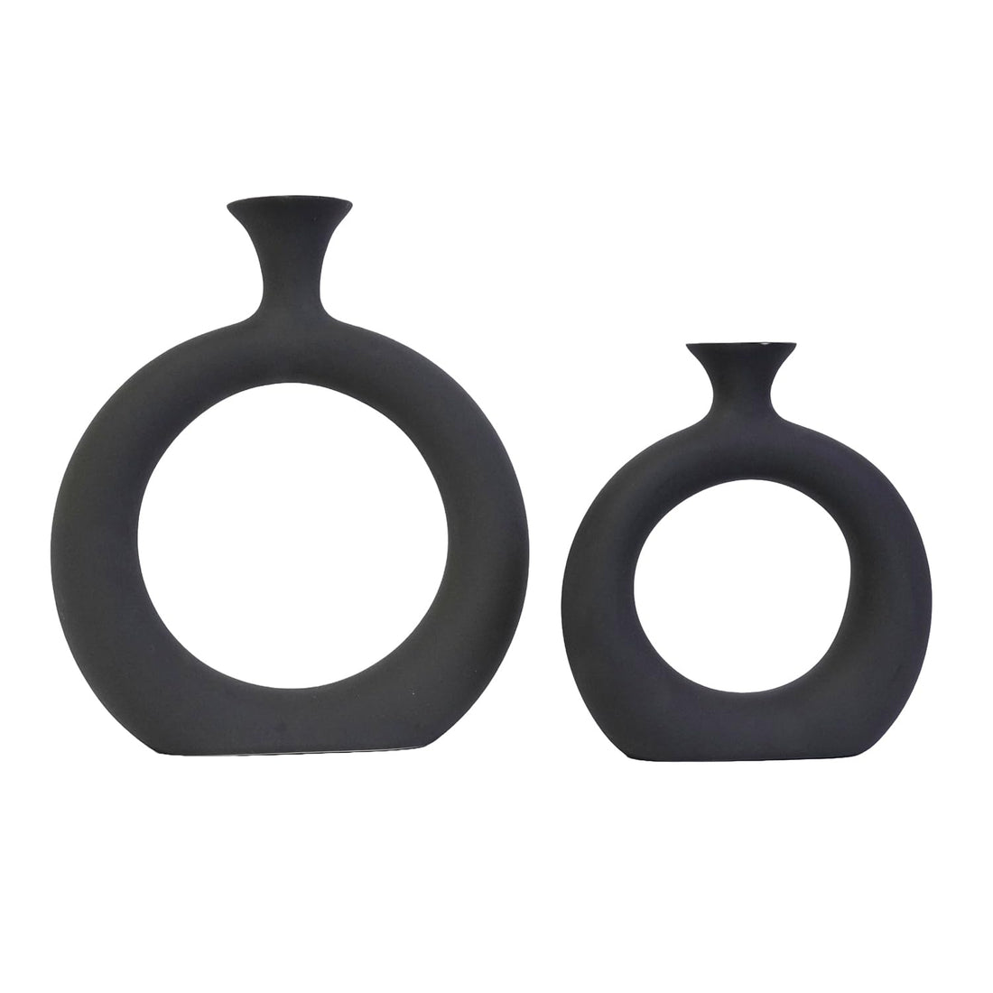Freakway Round Modern Ceramic Vases for Home Decor Vase Set of 2 Pieces | Matte Finish | Flower Vase for Living Room | Ceramic Small Size Vases for Office Bedroom Decoration - 8 & 6 Inch Black