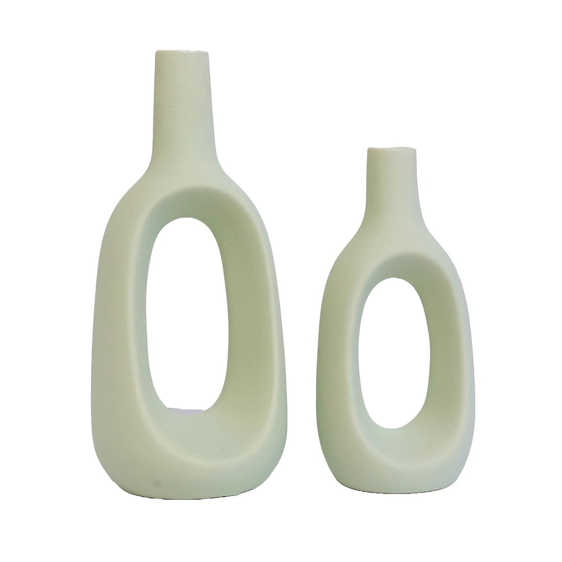 Freakway Round Modern Contemporary Ceramic Vases for Home Decor Vase Set of 2 Pieces | Matte Finish | Flower Vase for Living Room | Small Size Vases for Office Decoration - 8 & 6 Inch Light Green