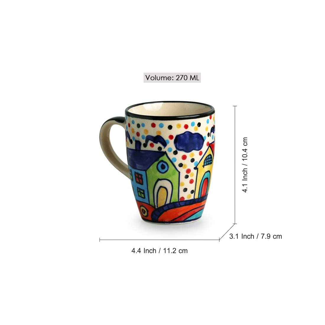 Freakway Hand-Painted Ceramic Hut Pattern Tea & Coffee Mugs (Set of 2) | Microwave Safe Studio Pottery