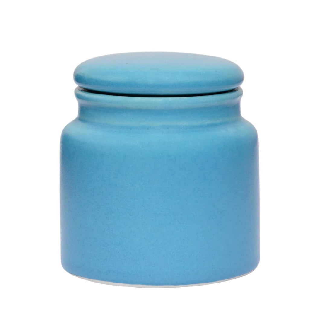 Freakway Ceramic Handcrafted Multi Utility Storage Jar with Lid 1000 ml | Ceramic Kitchen Container| Cookie Jar | Pickle Storage Jar | Burni (Pack of 2) (Light- Blue)
