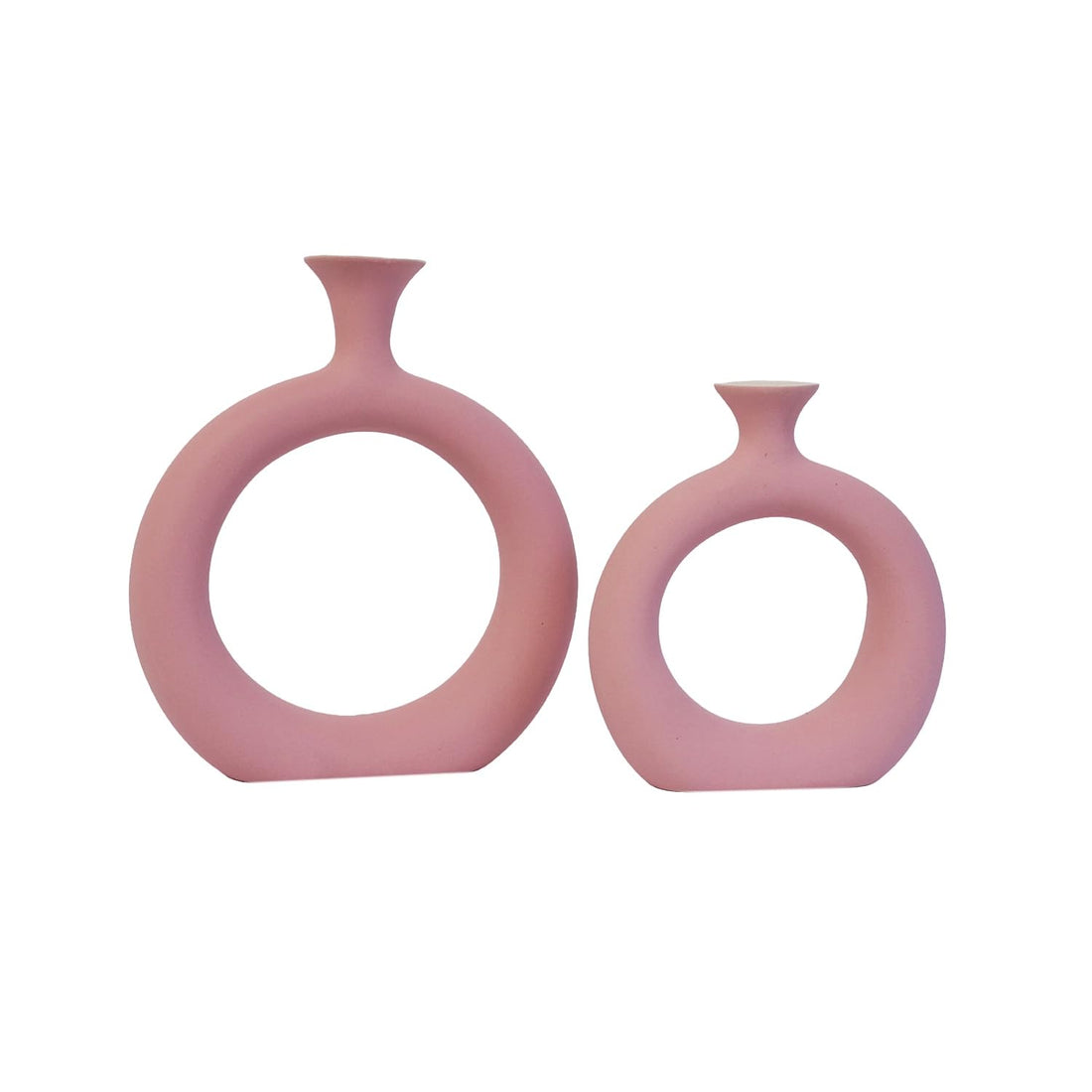 Freakway Round Modern Ceramic Vases for Home Decor Vase Set of 2 Pieces | Matte Finish | Flower Vase for Living Room | Ceramic Small Size Vases for Office Bedroom Decoration - 8 & 6 Inch Pink