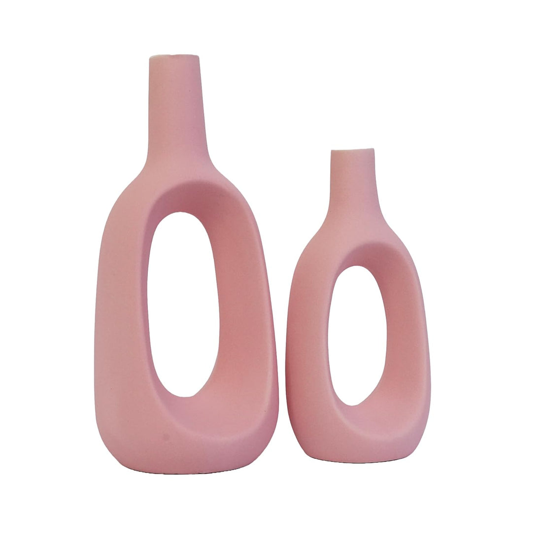 Freakway Round Modern Contemporary Ceramic Vases for Home Decor Vase Set of 2 Pieces | Matte Finish | Flower Vase for Living Room | Ceramic Small Size Vases for Office Bedroom - 8 & 6 Inch Pink