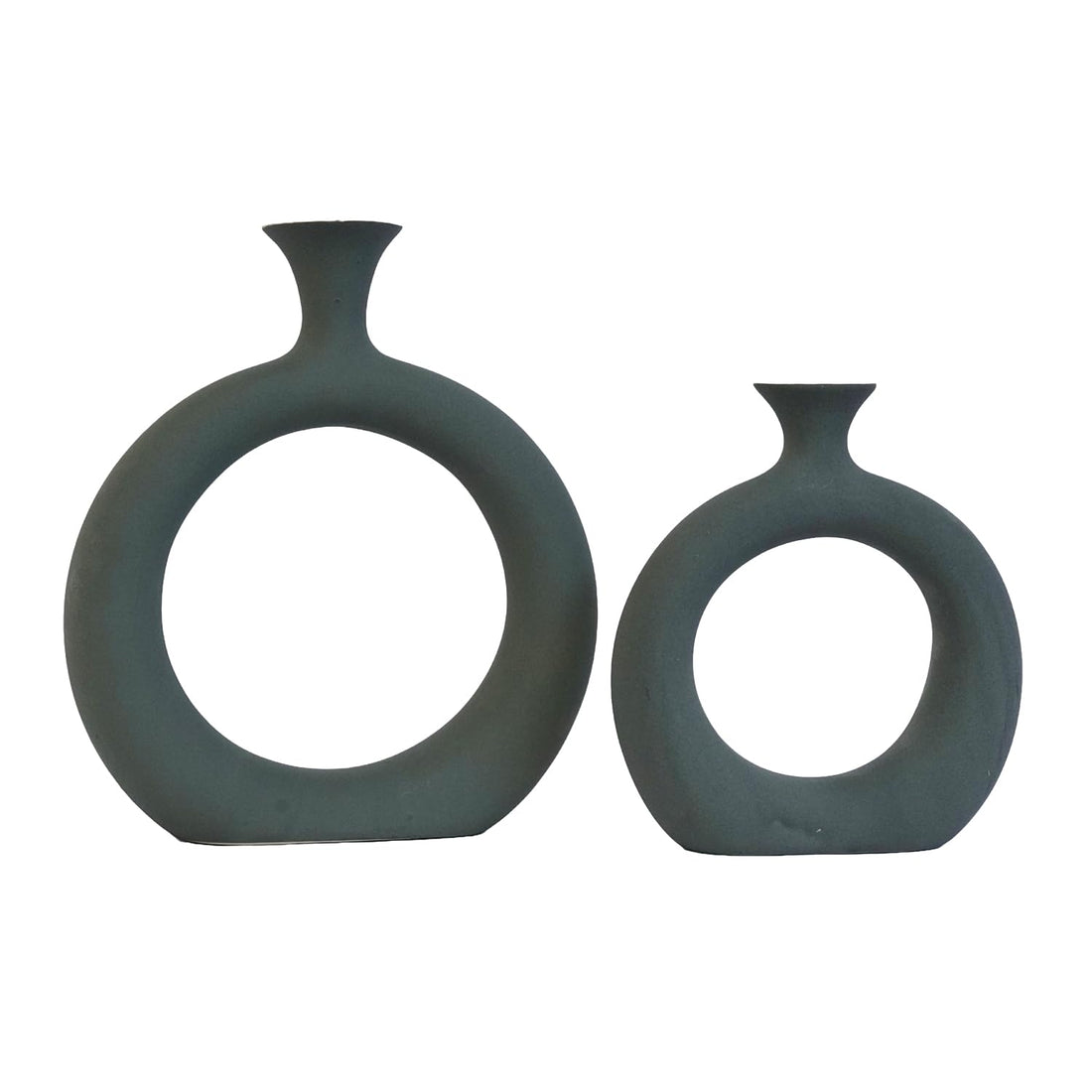 Freakway Round Modern Ceramic Vases for Home Decor Vase Set of 2 Pieces | Matte Finish | Flower Vase for Living Room | Ceramic Small Size Vases for Office Bedroom Decoration - 8 & 6 Inch Green