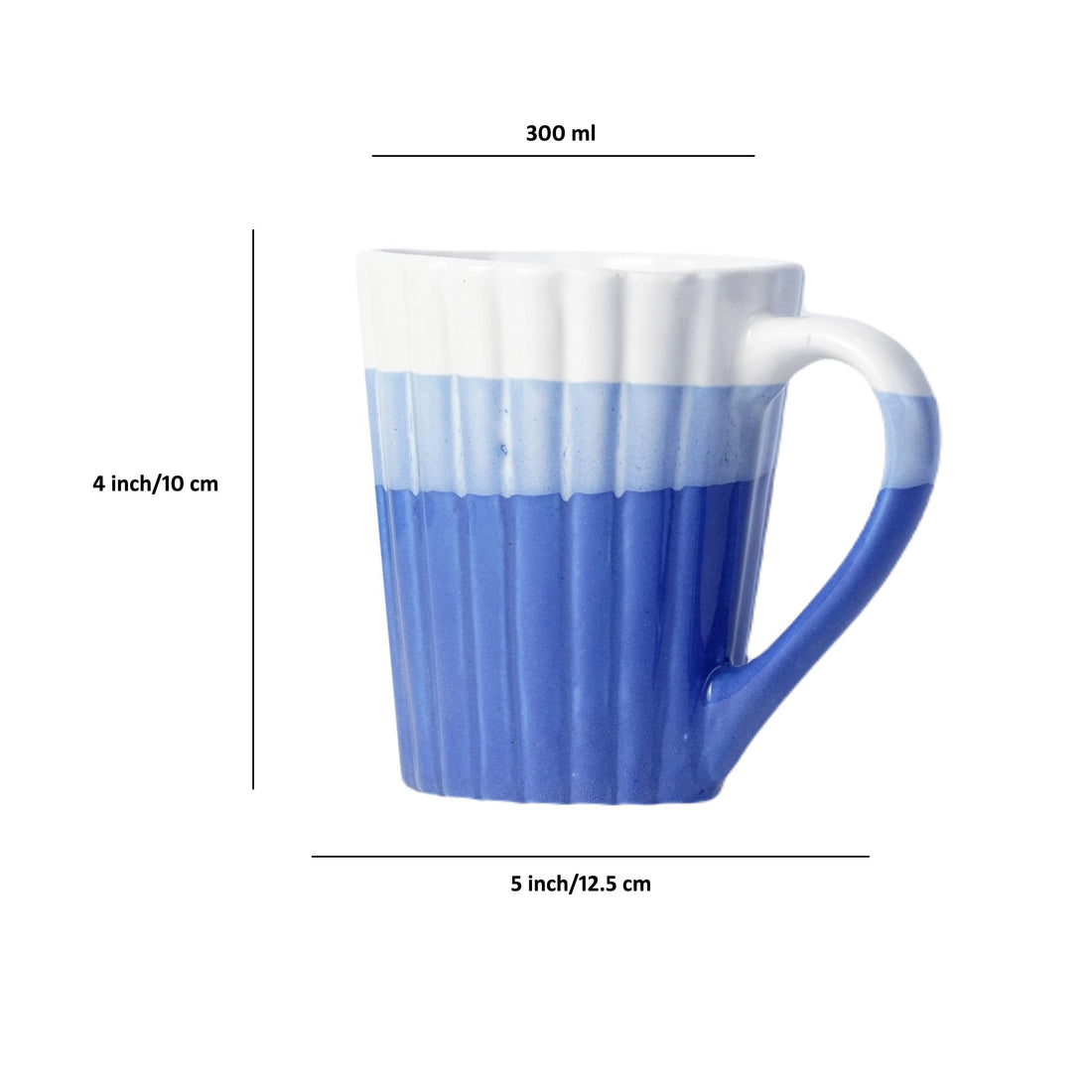 Freakway Home Blue Color Grooved Classic Handmade Ceramic Milk and Coffee Mug | Indian Stoneware | Microwave & Dishwasher Safe | 325 ML
