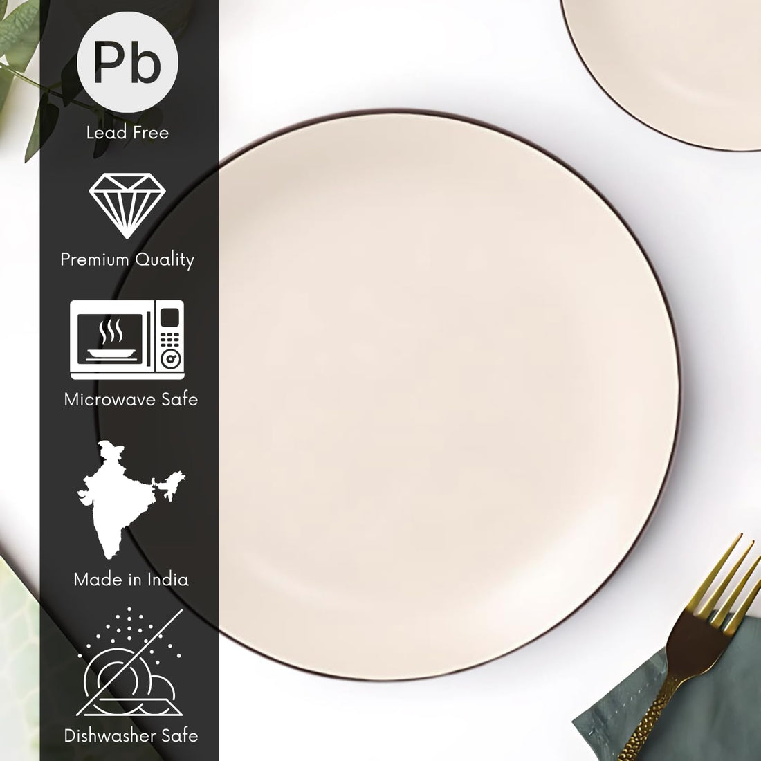 Freakway Handcrafted Ivory White Stoneware Pack of 8 Pieces Ceramic Dinner Set 4 | Crockery Set for Dining Table | Glossy Finish | 4 Dinner Plates & 4 Bowl/katori | Microwave & Dishwasher Safe