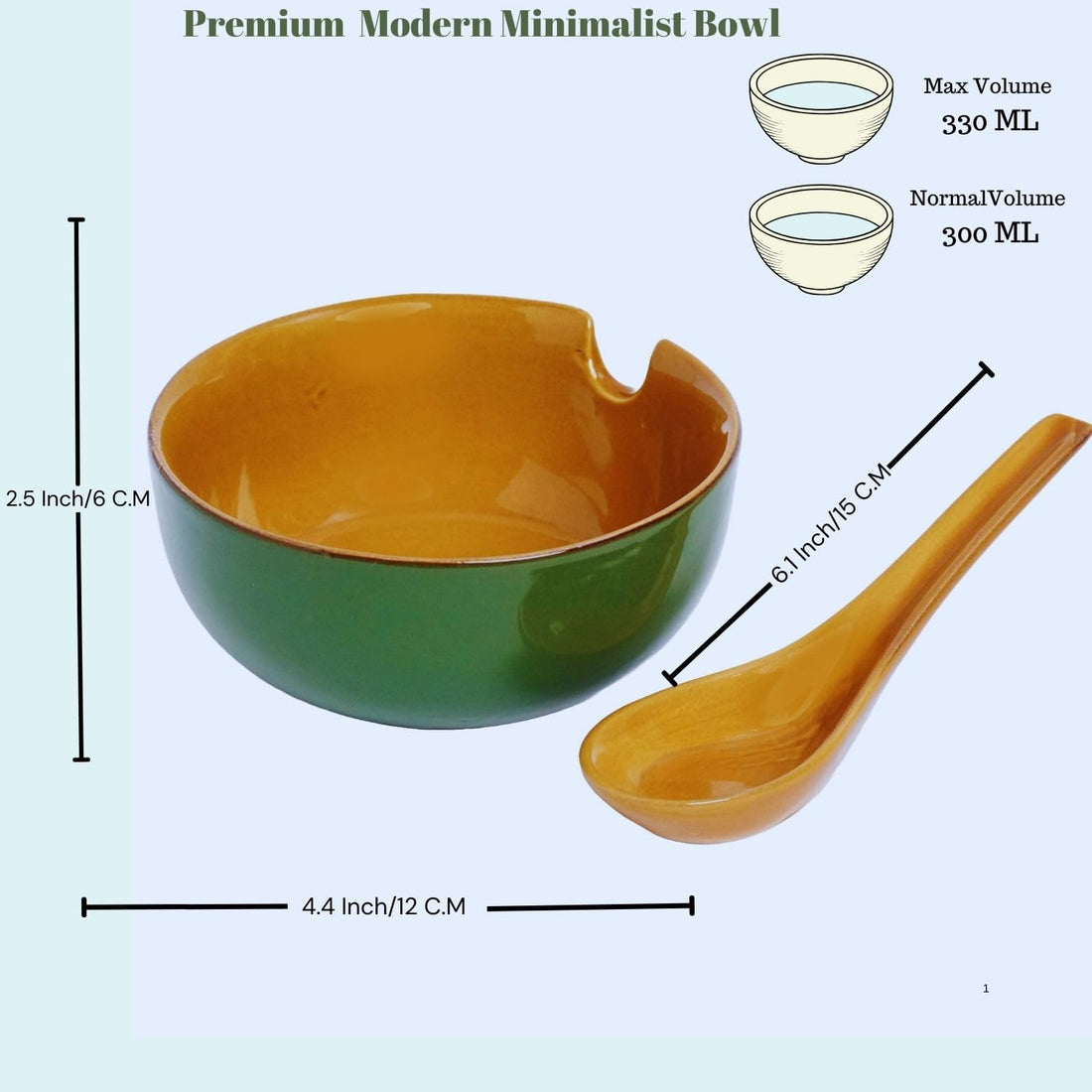 Freakway Ceramic Bowl Set with Spoon, Set of 4, Teal Green, 300ml | Sup Cup | Sup Set | Glossy Finish | Microwave Safe (Sup Cup Set of 4 - Teal Green)