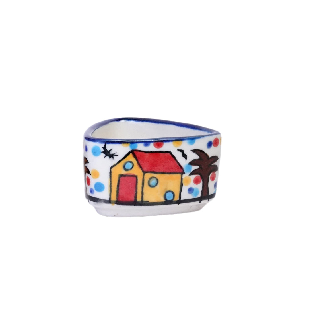 Freakway Handpainted 6 Dips of Hut Ceramic Dip Bowl/Chutney Bowl/Pickle Bowl/Sauce Serving Bowl Set (50 ML, Small, 6-Pieces, Multicolour, Cartoon Shape Triangle)