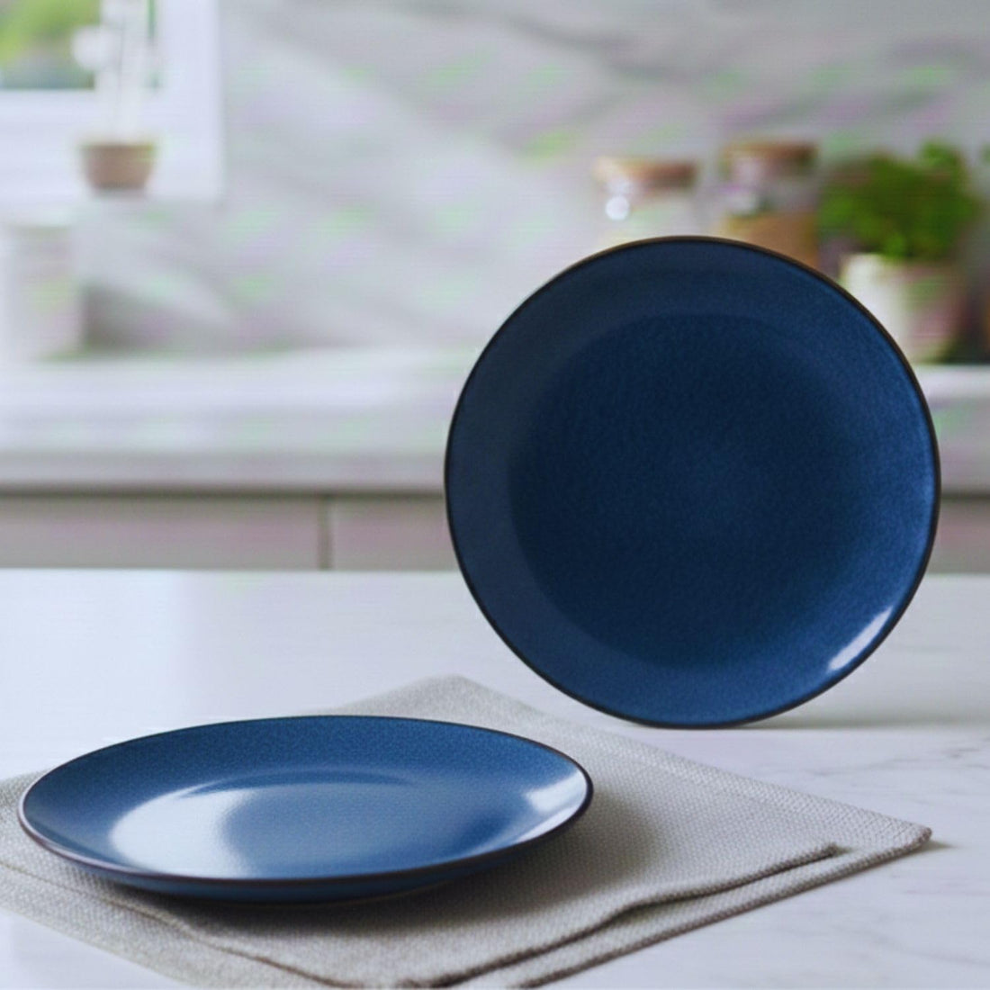 Freakway Elegant Ceramic Round Quarter Plate Set, Midnight Blue, 7 Inch, Glossy Finish, Set of 2, Ideal for Parties and Daily Meals
