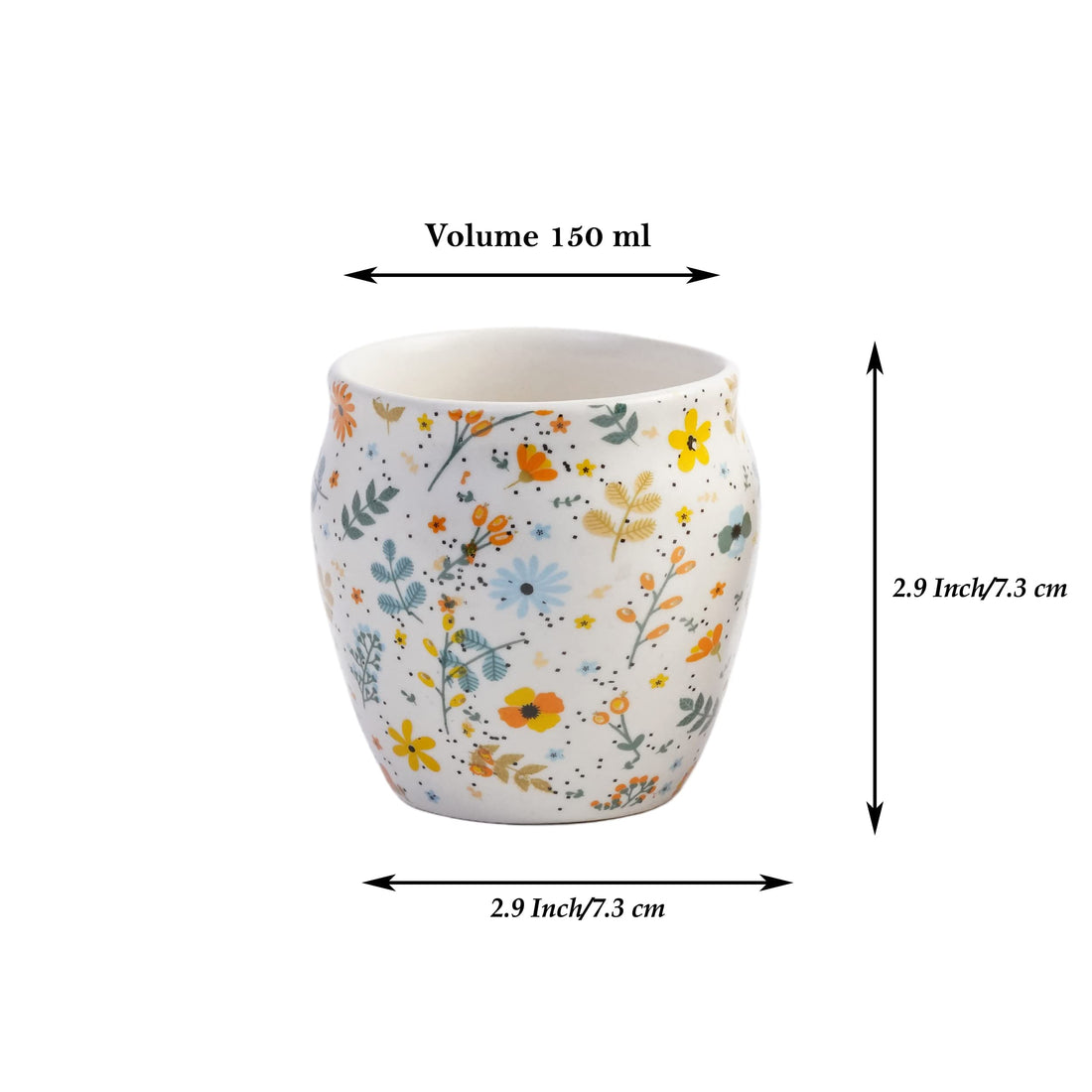 Freakway Hand-Painted Ceramic Sun-Floral Art kulhad Set of 6 Cups |kullad Tea Set | kulhad chai Cups | Hand Painted kulhad Coffee Mug, Multicolor((Microwave & Dishwasher Safe)