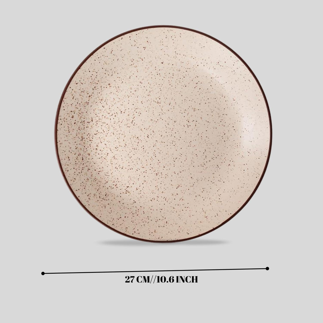 Freakway Rustic Speckled Ceramic Dinner Set – 3 Pc (1 Plates, 2 Bowls) – Beige with Brown Rim