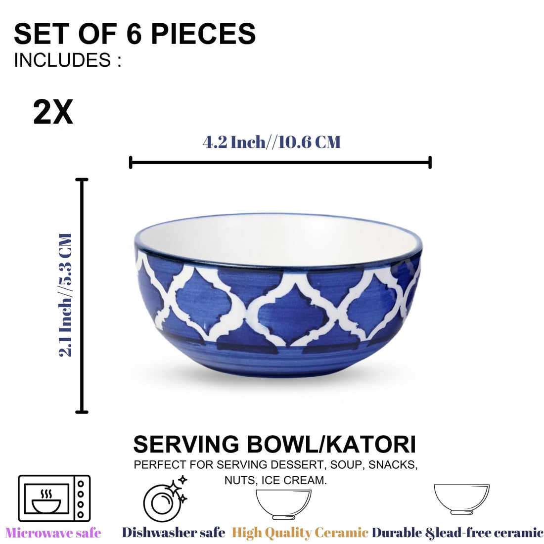 Freakway Handcrafted Blue & White Patterned Ceramic Bowls – Pack of 2