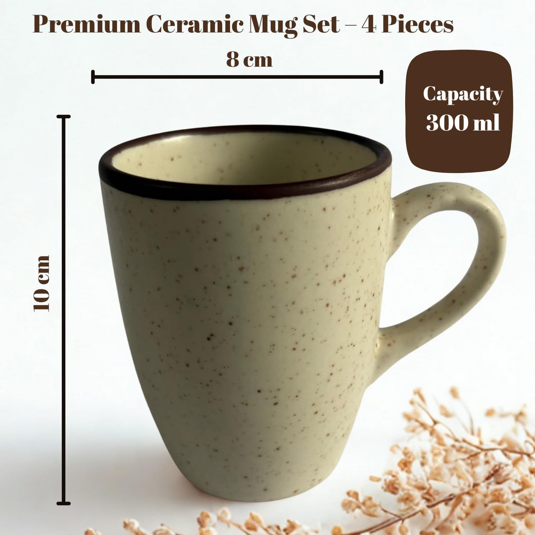 Freakway Stone Speckle Ceramic Coffee Mugs ? Set of 4, 300ml Each ? Rustic Matte Finish