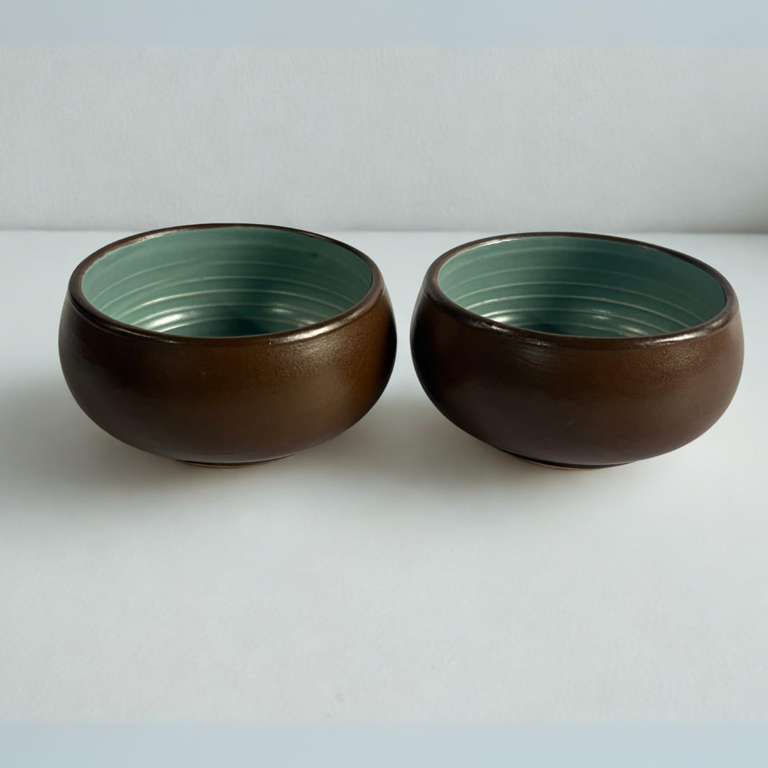 Freakway Handcrafted Ceramic Serving Bowls – Set of 2 | Dual Tone (Brown & Teal) | 150 ml Each | Microwave & Dishwasher Safe