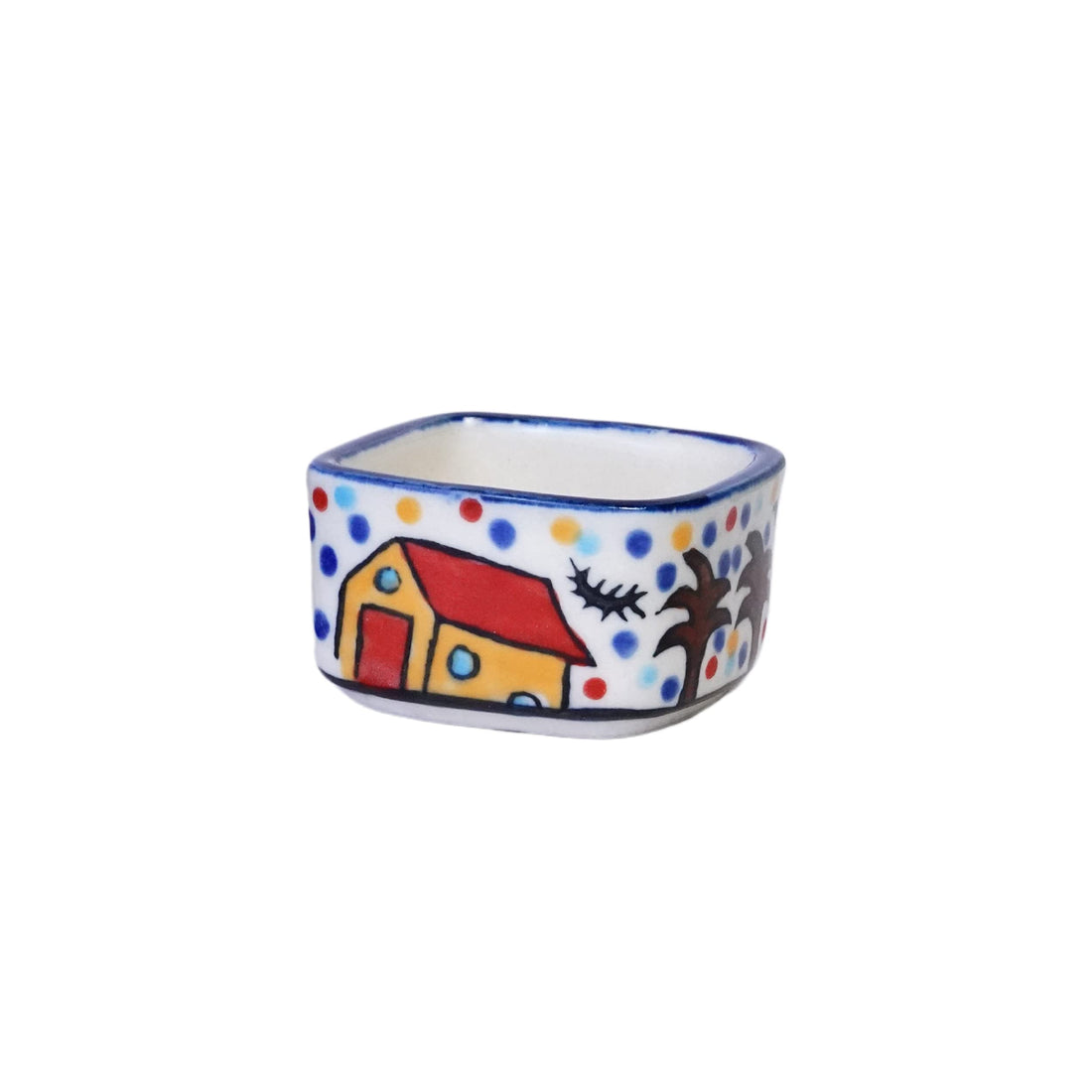 Freakway Handpainted 6 Dips of Hut Ceramic Dip Bowl/Chutney Bowl/Pickle Bowl/Sauce Serving Bowl Set (50 ML, Small, 6-Pieces, Multicolour, Cartoon Shape Square)