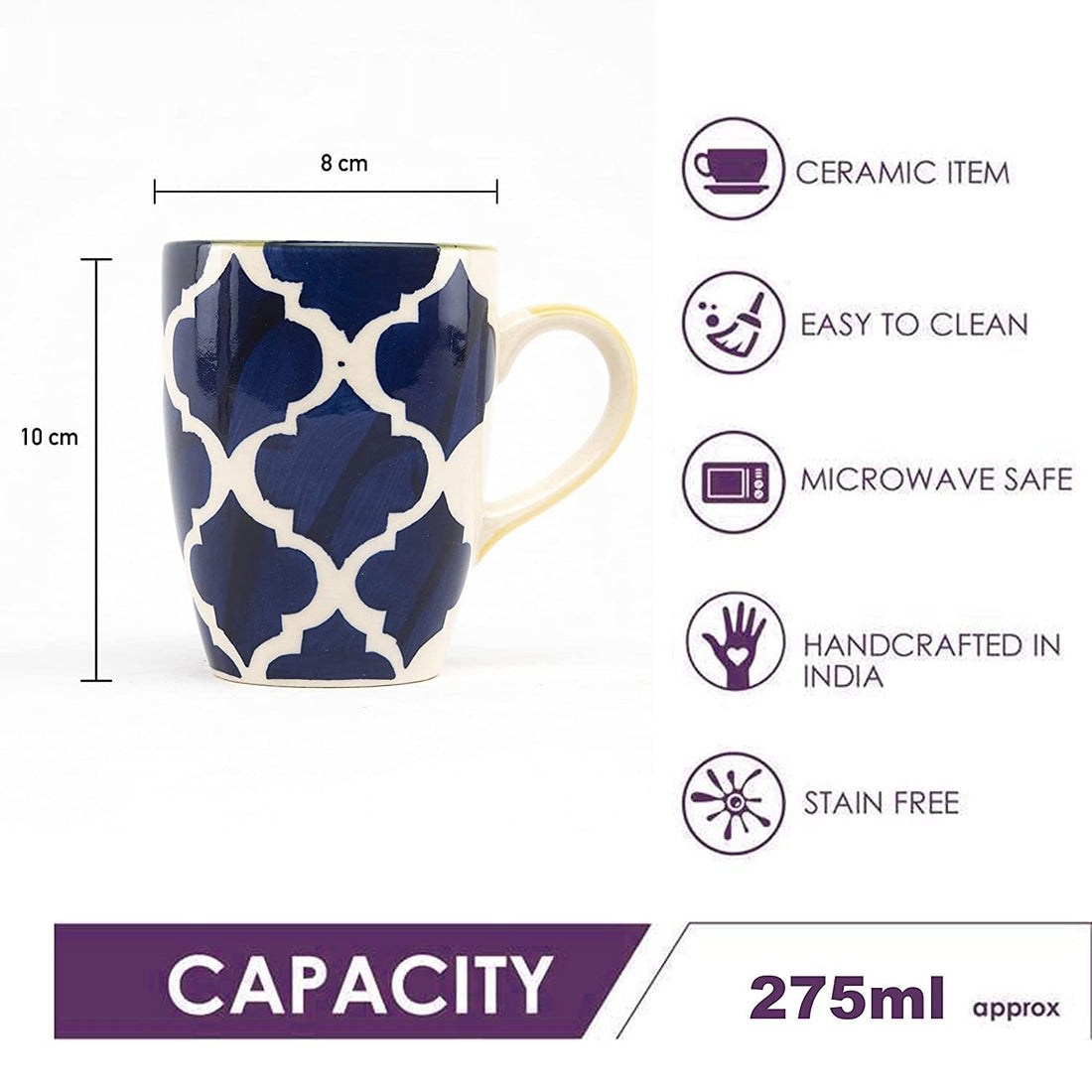 Freakway Floral Handcarfted Ceramic Tea Cups and Ceramic Coffee Mugs Set of 2 (250 ML, Microwave & Dishwasher Safe) - Tea Mugs Ceramic Mugs Milk Mug Coffee Cup Drinkware-Color-Yellow