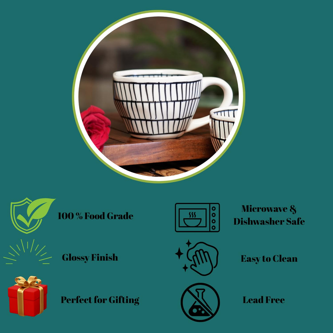 Freakway "Chevron Waves Set of 1 Handcrafted Ceramic Coffee Mug Set of 1 (300 ML, Microwave Safe & Dishwasher Safe) - Ceramic Coffee Mugs for Tea Mugs Set Ceramic Mugs Milk Mug Pottery Mugs