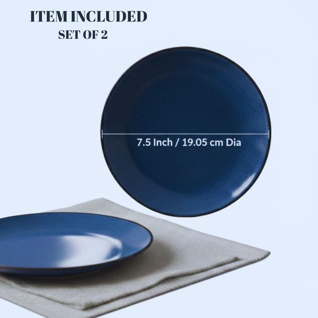 Freakway Elegant Ceramic Round Quarter Plate Set, Midnight Blue, 7 Inch, Glossy Finish, Set of 2, Ideal for Parties and Daily Meals