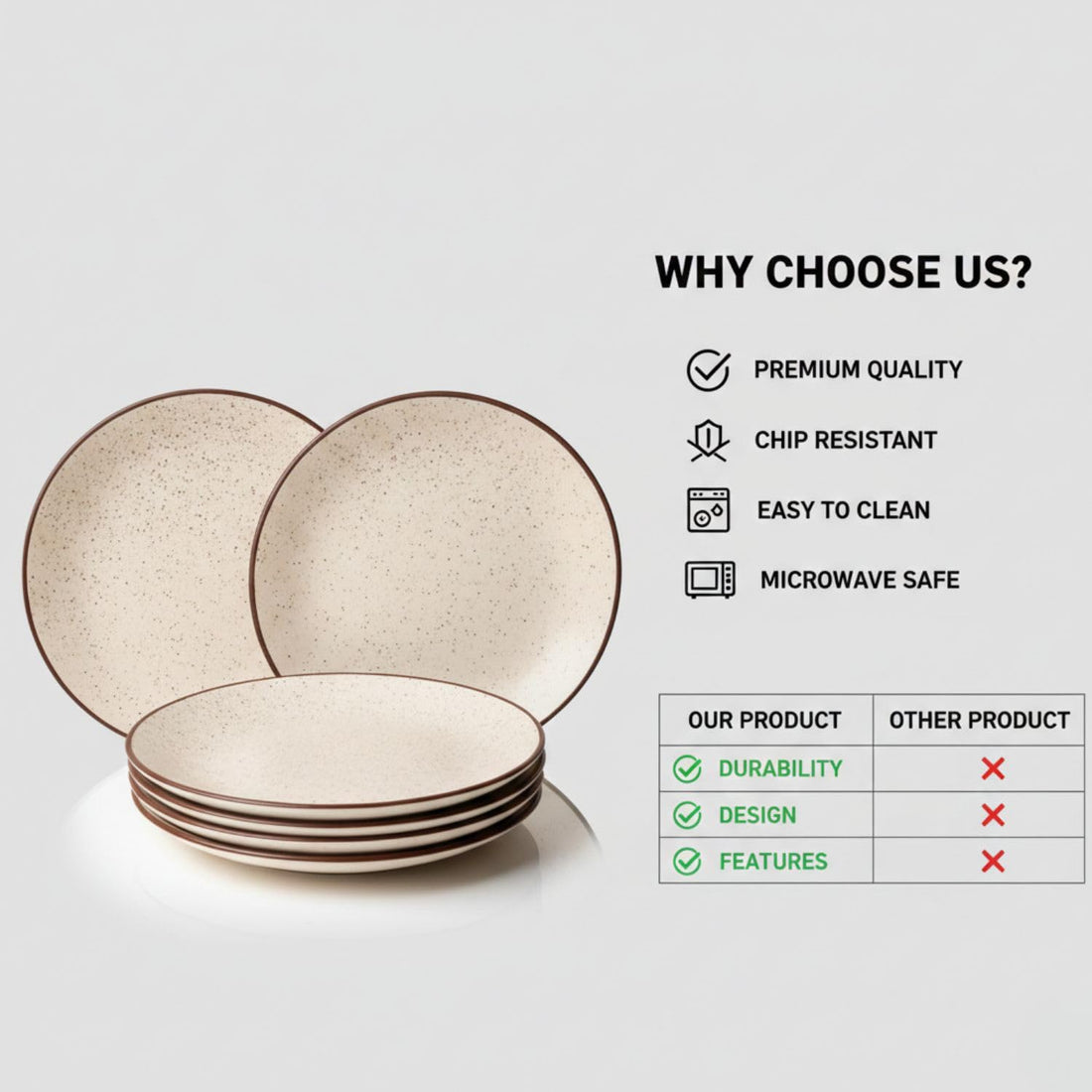 Freakway Stoneware Ceramic |10.6 Inch| Dinner Plates Set of 6 Pcs | Microwave Safe, Dishwasher Safe | Kitchen, Dining, Restaurants, Gifting | Sandstone Speckle