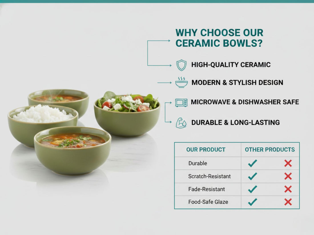 Freakway Ceramic Bowl Set of 4, Green Glossy Finish, Small Katori for Kitchen, Dining, Snacks, Fruit and Veggie