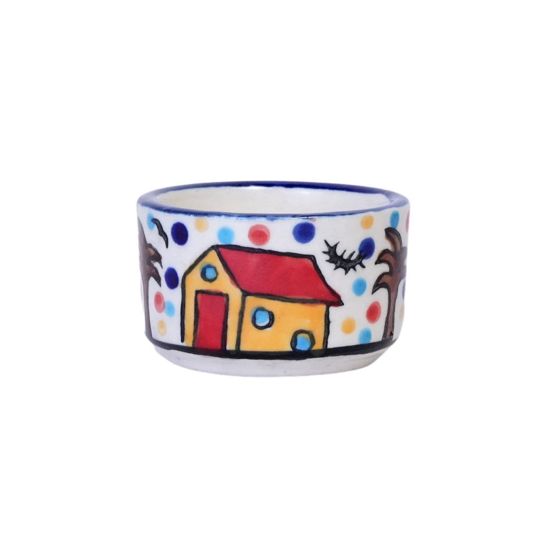 Freakway Handpainted 4 Dips of Hut Ceramic Dip Bowl/Chutney Bowl/Pickle Bowl/Sauce Serving Bowl Set (50 ML, Small, 4-Pieces, Multicolour, Cartoon Shape Round)