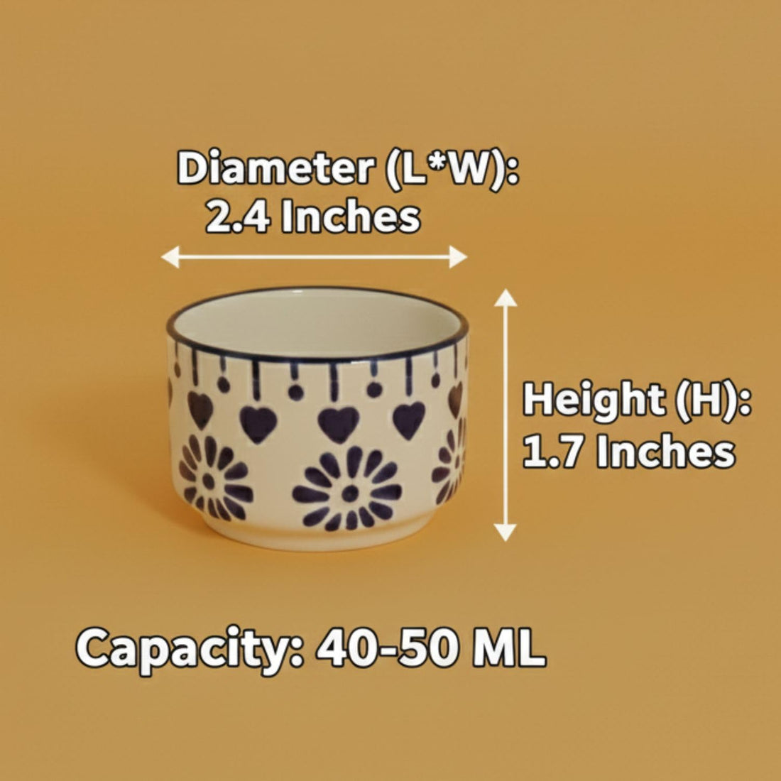 Freakway Indigo Blossom Ceramic Dipping Bowl Set, Blue and White Pattern, Microwave and Dishwasher Safe, Set of 6, for Dips, Sauces, Appetizers, Housewarming Gifts