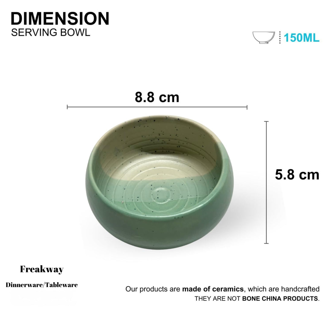 Freakway® 150 ml Ceramic Dip Bowls Set of 4 – Handcrafted Dual Tone Green & Beige | Small Serving Bowls for Snacks, Dips & Desserts