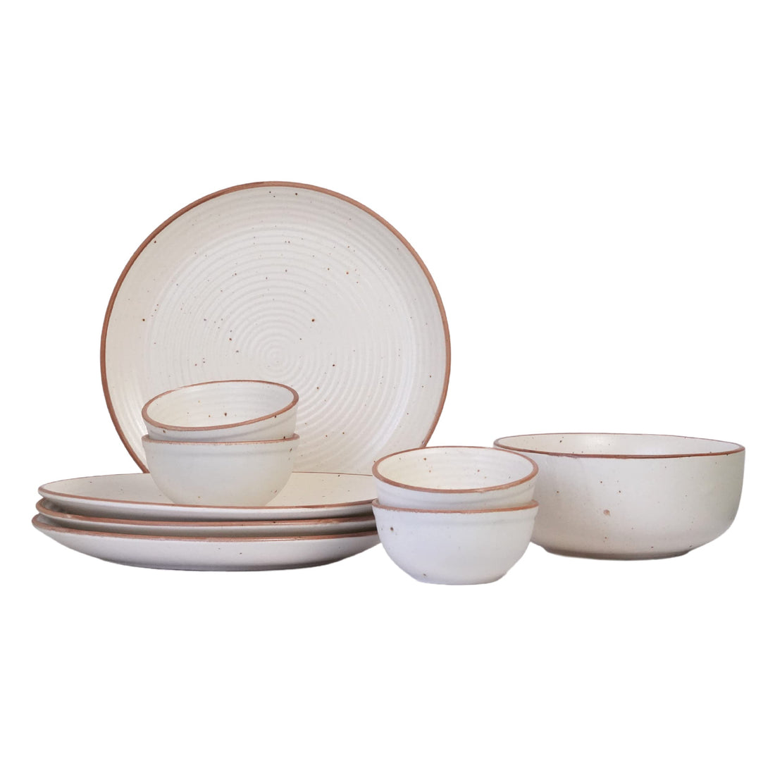 Freakway Handcrafted Stoneware Dinner Set - 9 Piece Ceramic Dinnerware Set for 4 People (Off White)”4 Dinner Plates +4 Bowls+1 Large Serving Bowls
