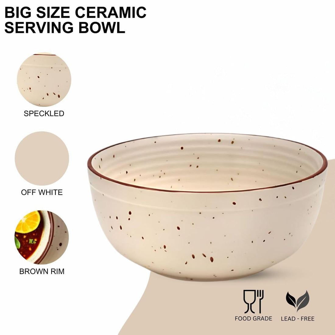 Freakway Rustic Speckled Ceramic Serving Bowl – 1080 ML, Set of 1| Eco-Friendly & Durable
