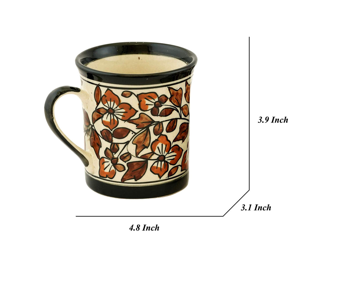 Freakway Floral Handcarfted Ceramic Tea Cups and Ceramic Coffee Mugs Set of 2 (250 ML, Microwave & Dishwasher Safe) - Tea Mugs Ceramic Mugs Milk Mug Coffee Cup Drinkware-Color-Brown