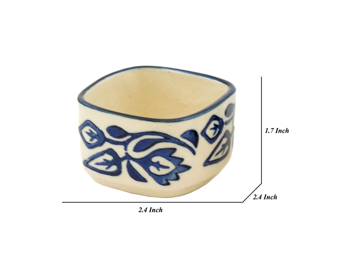 Freakway Handpainted Floral Studio Pottery Ceramic Chutney Bowl Set (40 ML, Small, Set of 4, Blackand Off White)