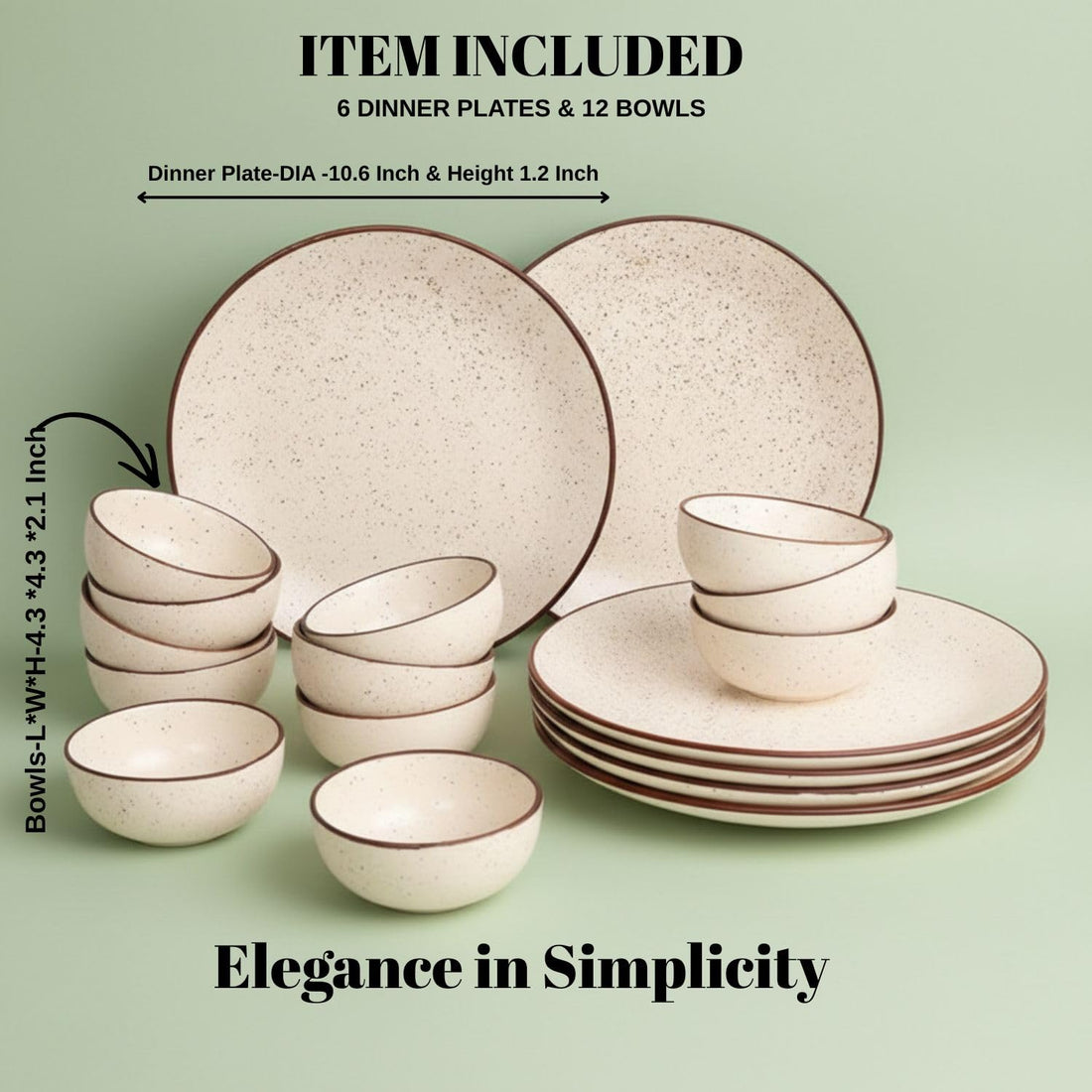 Freakway Ceramic Dinner Set, 18 Pieces, Handcrafted Speckled Matte Finish, Microwave and Dishwasher Safe