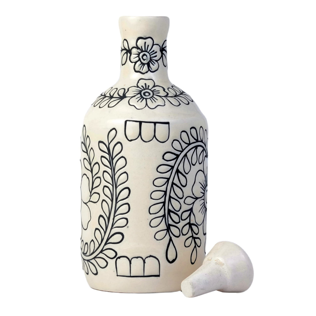 Ceramic Blue Floral Art 1000 Ml Oil Dispenser for Kitchen, Oil Bottle, Oil Sprayer, Vinegar Bottle for Kitchen Storage/ 100% Food & Microwave Safe| 1 Piece-Off White