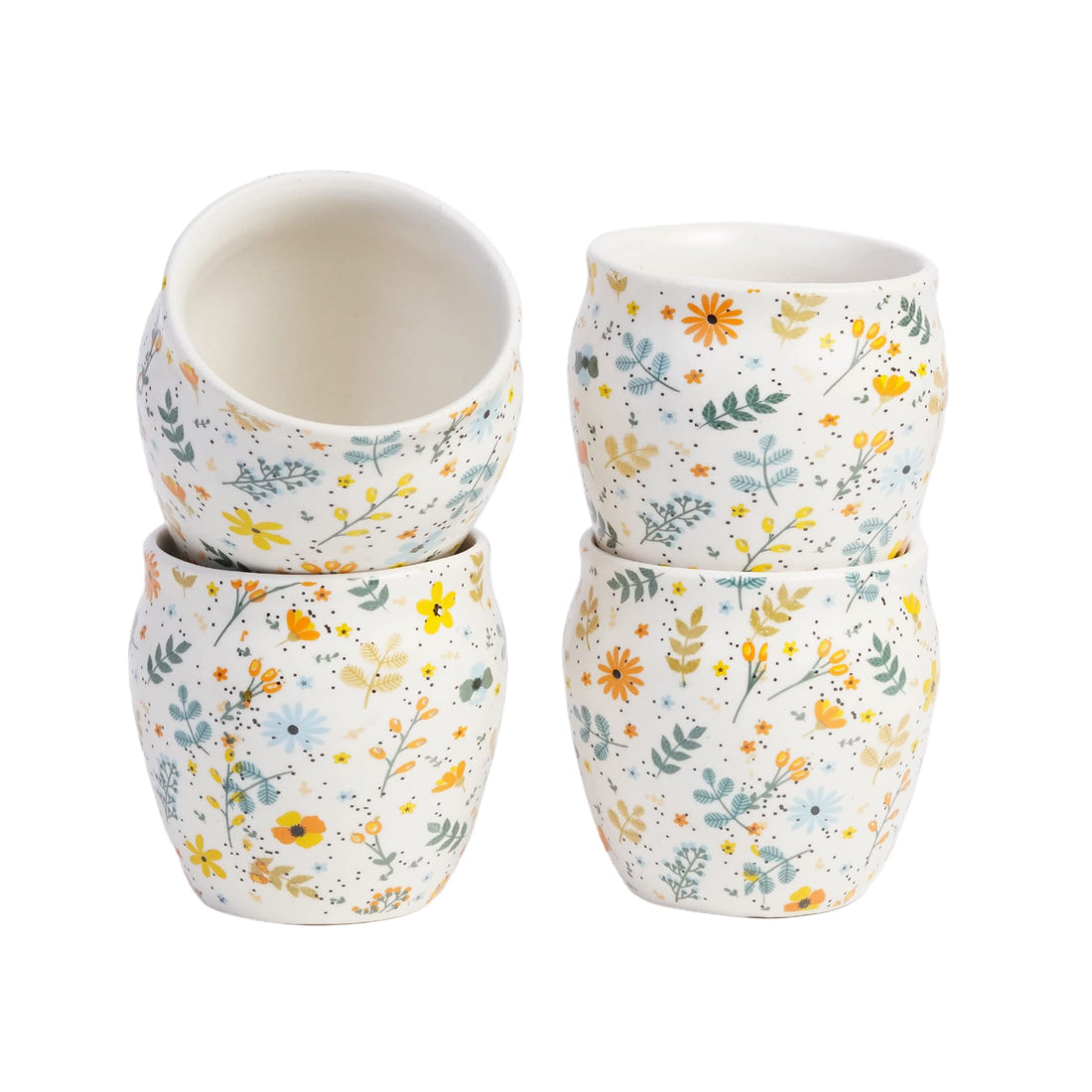 Freakway Hand-Painted Ceramic Sun-Floral Art kulhad Set of 4 Cups |kullad Tea Set | kulhad chai Cups | Hand Painted kulhad Coffee Mug, Multicolor((Microwave & Dishwasher Safe)