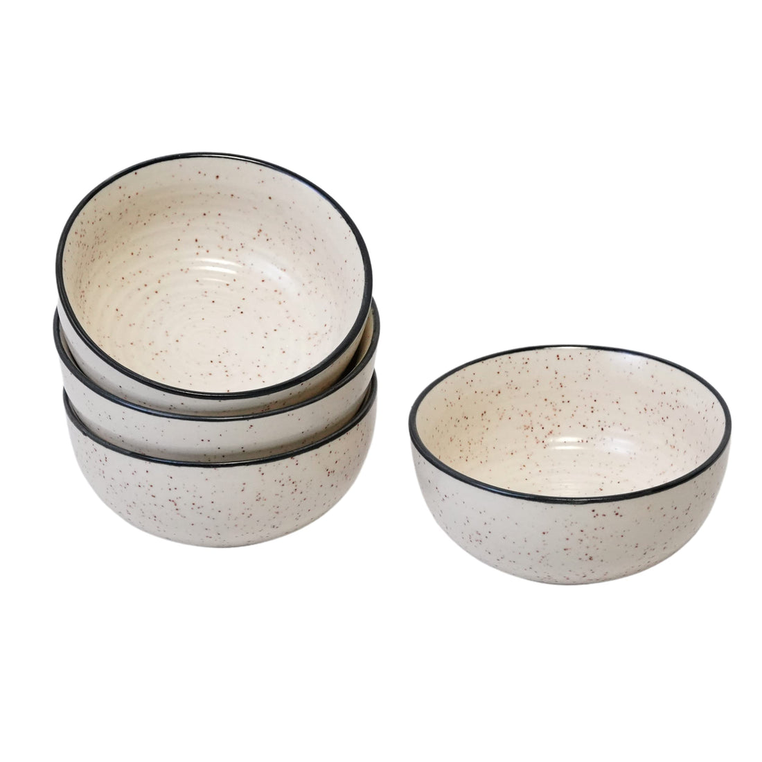 Freakway Hand-Painted White Ceramic Black Dotted Speckled Bowl Set of 4 (120ml) | Small Serving Soup Bowls, Cereal Bowl, Pasta Bowls | Dishwasher & Microwave Safe - Off White