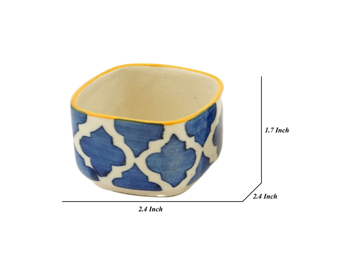 Freakway Handpainted Moroccan Studio Pottery Ceramic Chutney Bowl/Small Katori Set (40 ML, Small, Set of 4, Blackand Off White)