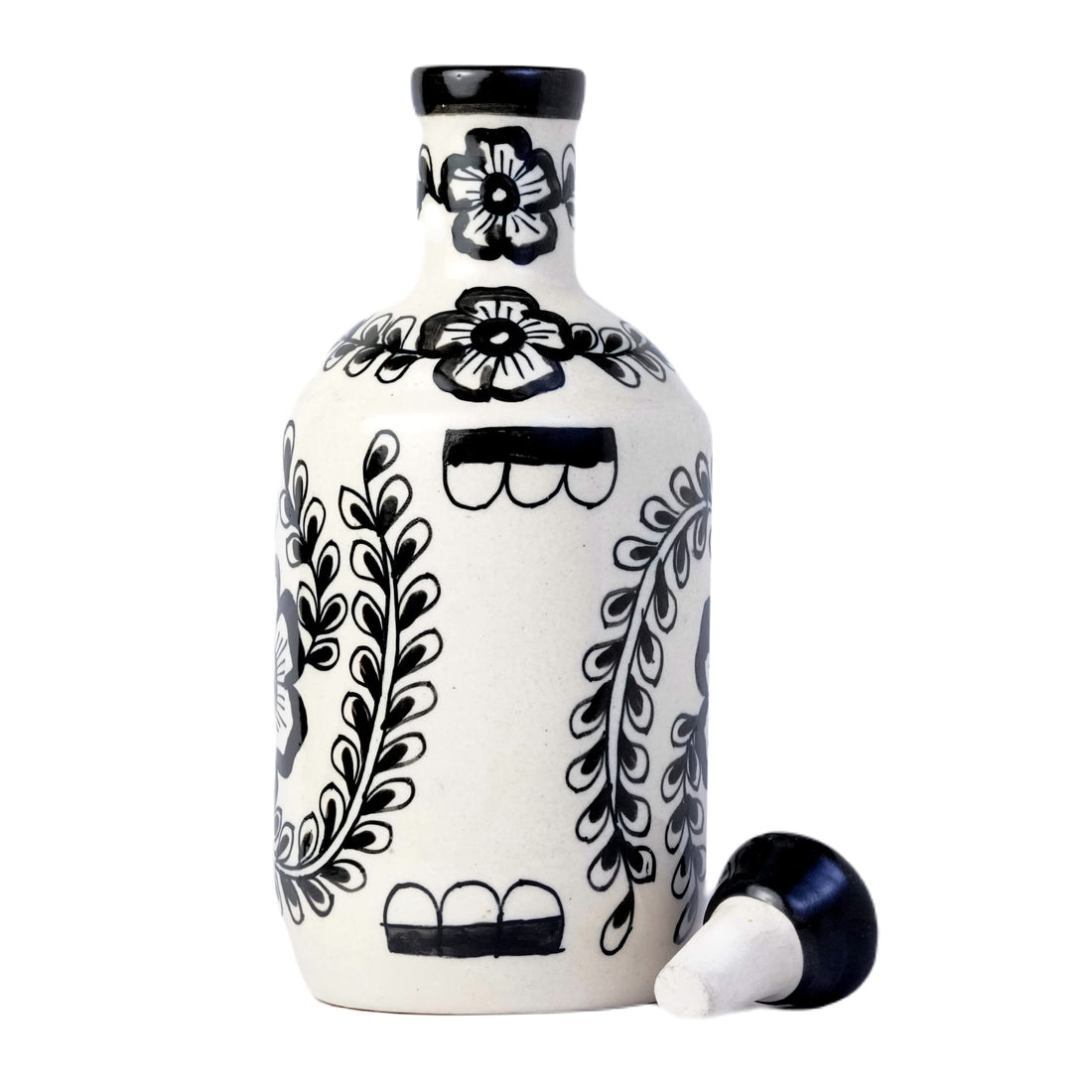 Freakway Ceramic Black & White Floral Ceramic Oil Dispenser, 1 litres, Ink Black and White Floral Art 1000 Ml Oil Dispenser for Kitchen, Oil Bottle, Oil Sprayer, Vinegar Bottle