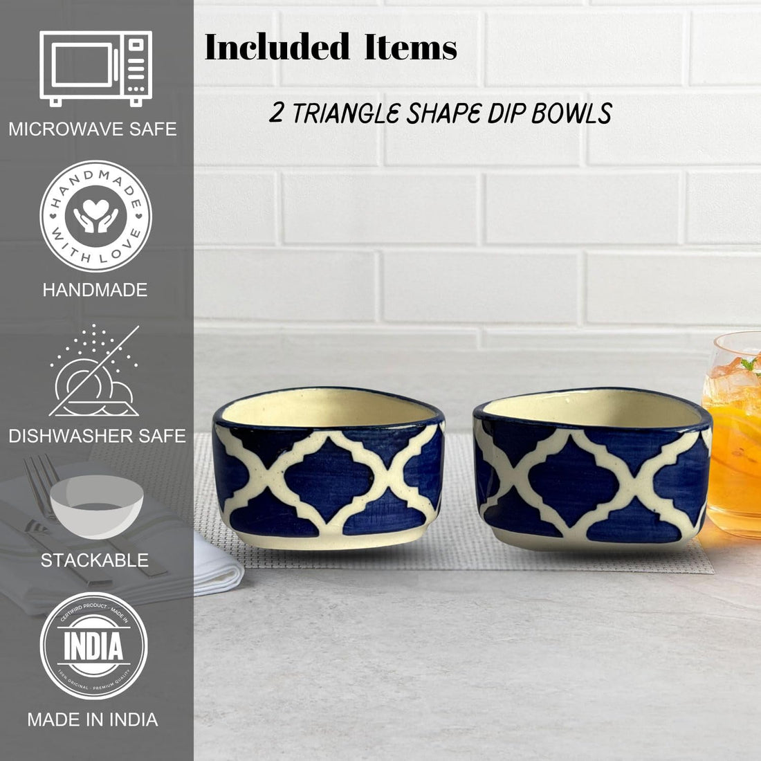 Freakway Ceramic Handcrafted Bliss Dip Bowl |Blue & White |Set of 2 | Stoneware Snack, Dessert & Dip Bowls for Kitchen & Dining (50 ml Each)