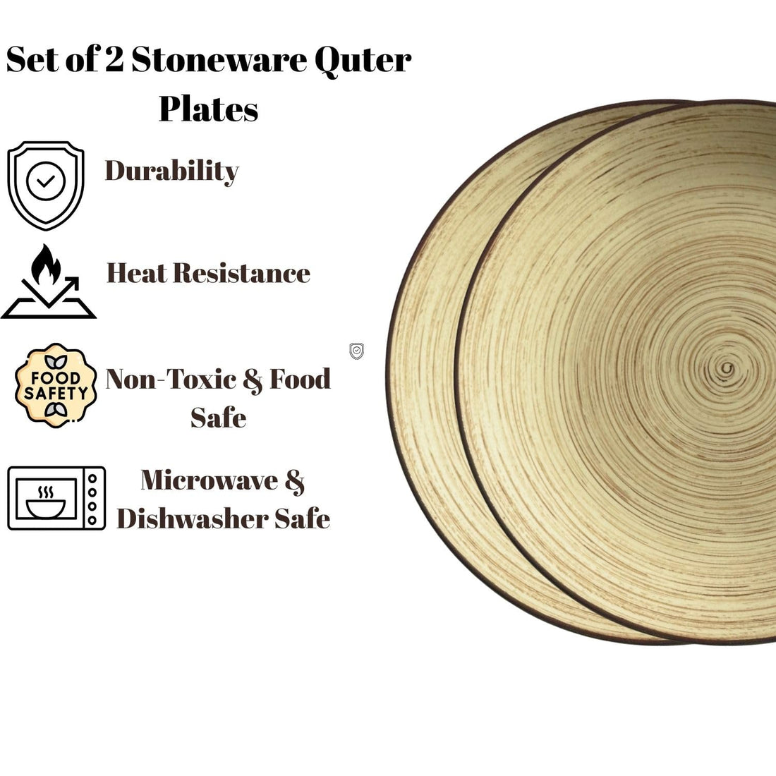 Freakway Stoneware Twist Brown Plate Ceramic Dinner Plates | Full Plate Set of 2