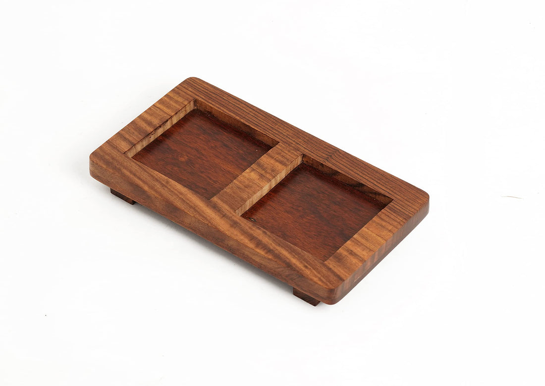 Freakway Wood Fusions' Decorative Wooden Jars Condiment Kitchen Storage Boxes with Tray Set & Supari Saunf Container Set Refreshment Jars with Tray & Spoon (80 ML) Dark Brown